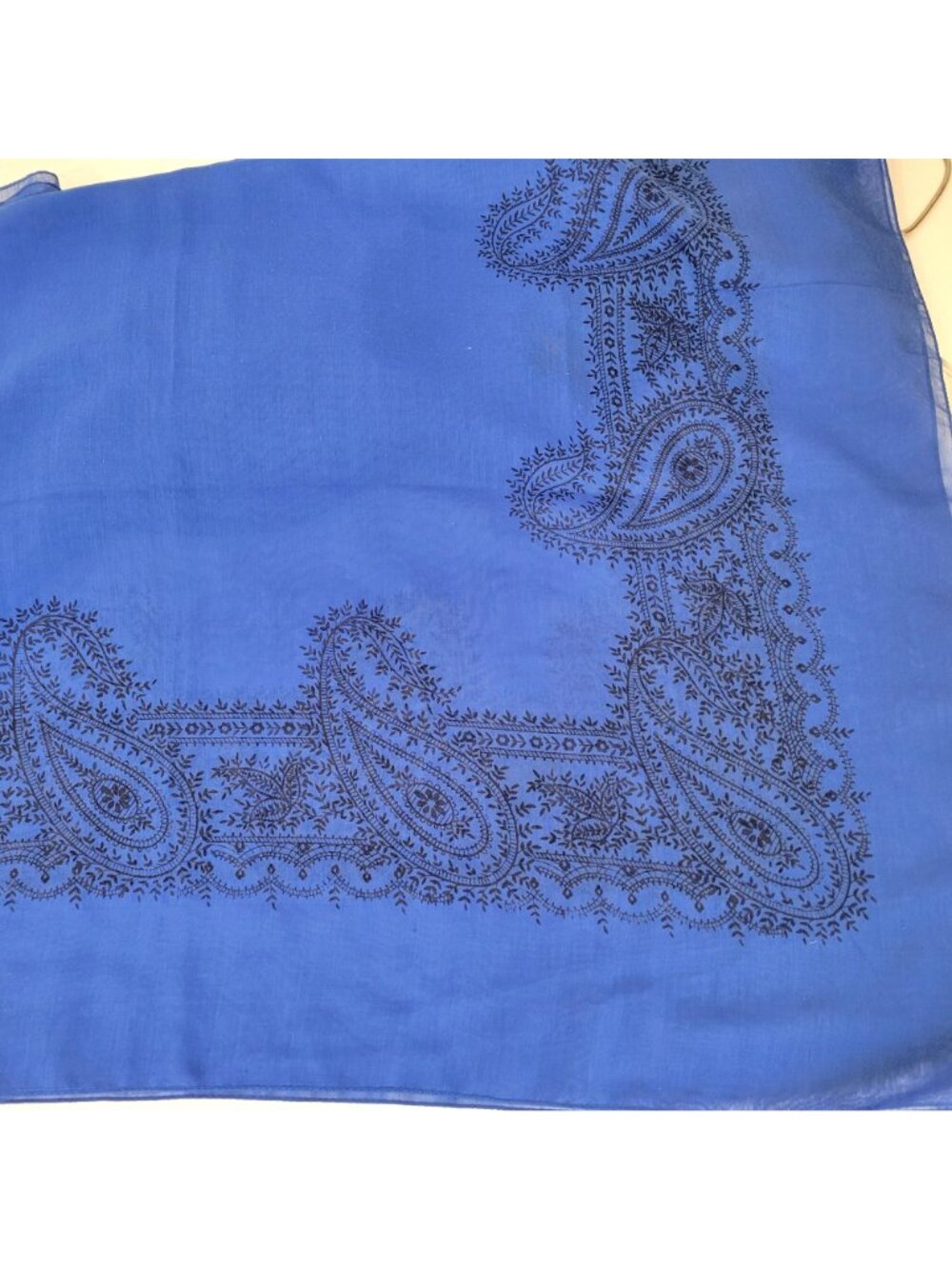 Lauren Ralph Lauren Blue Paisley Bandana Design Sheer Scarf - Picture 8 of 8